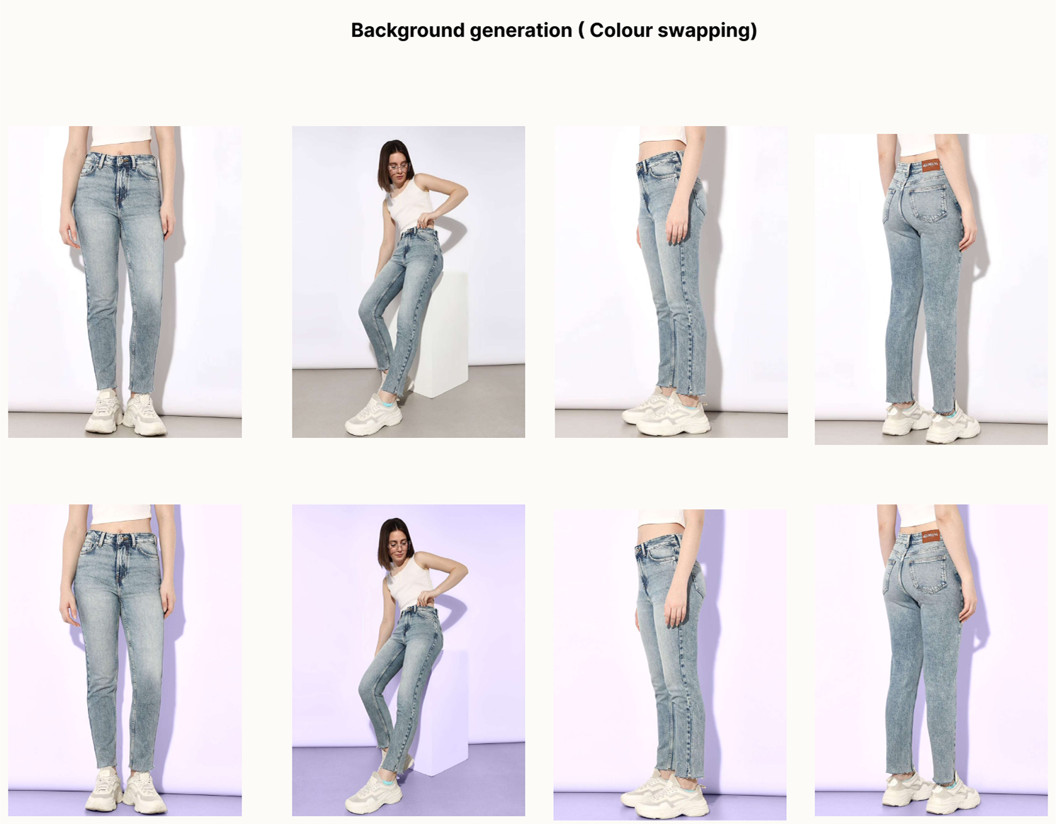 Color swap header montage: jeans/shorts examples with new background hues