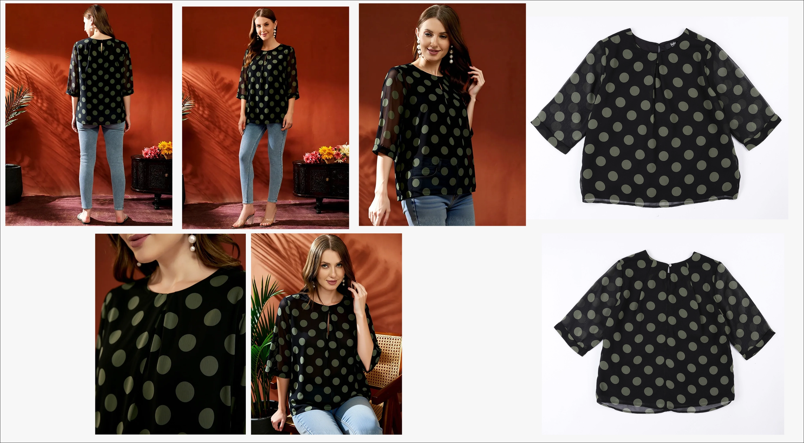 Complete SKU set: front, side, back, detail, hanger