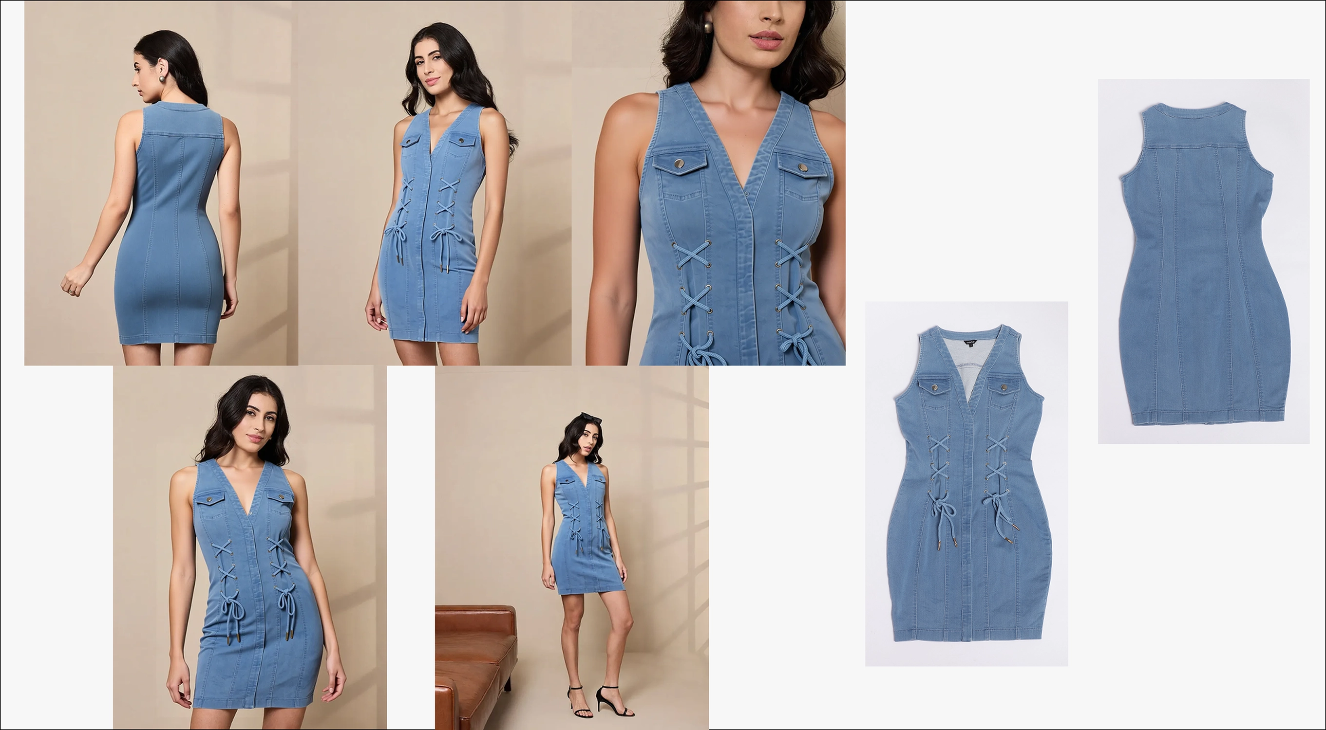 Women dress SKU: multi-angle with detail and flats