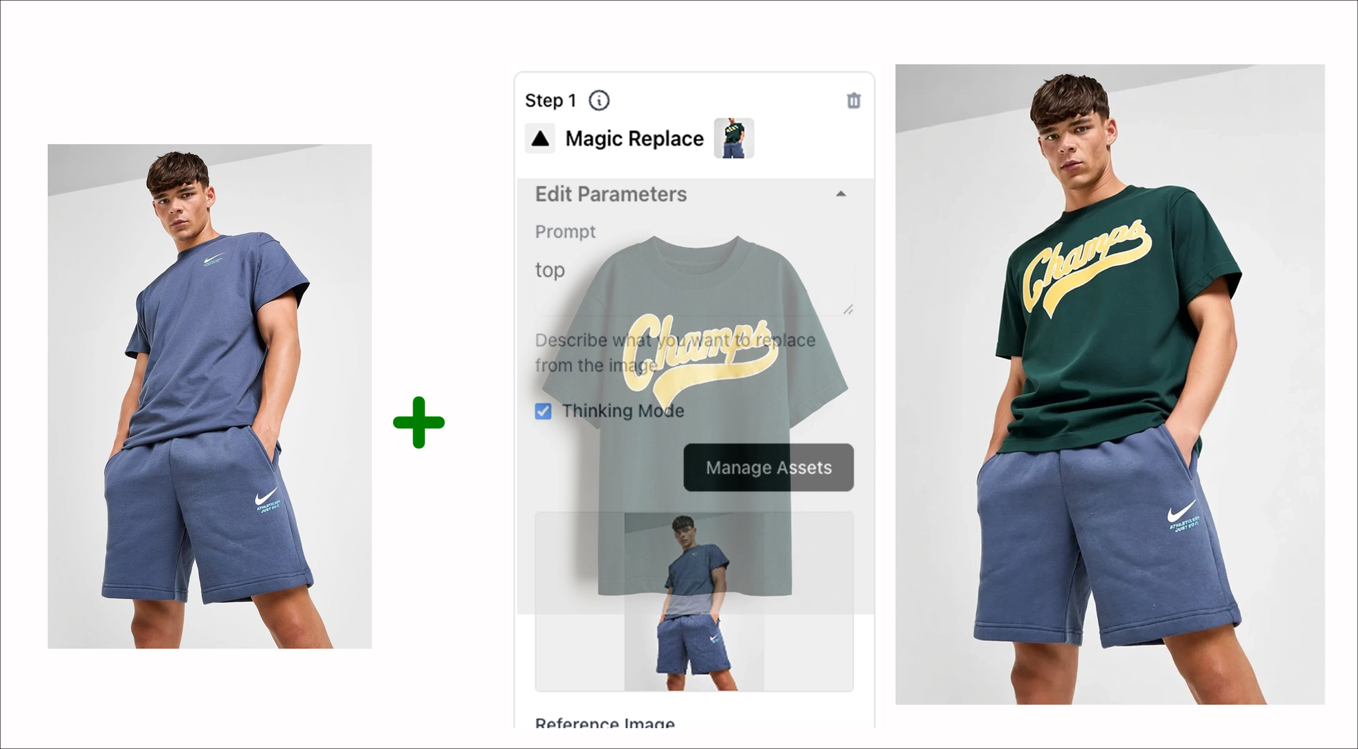Magic Replace: swap the actual apparel, keep scene intact
