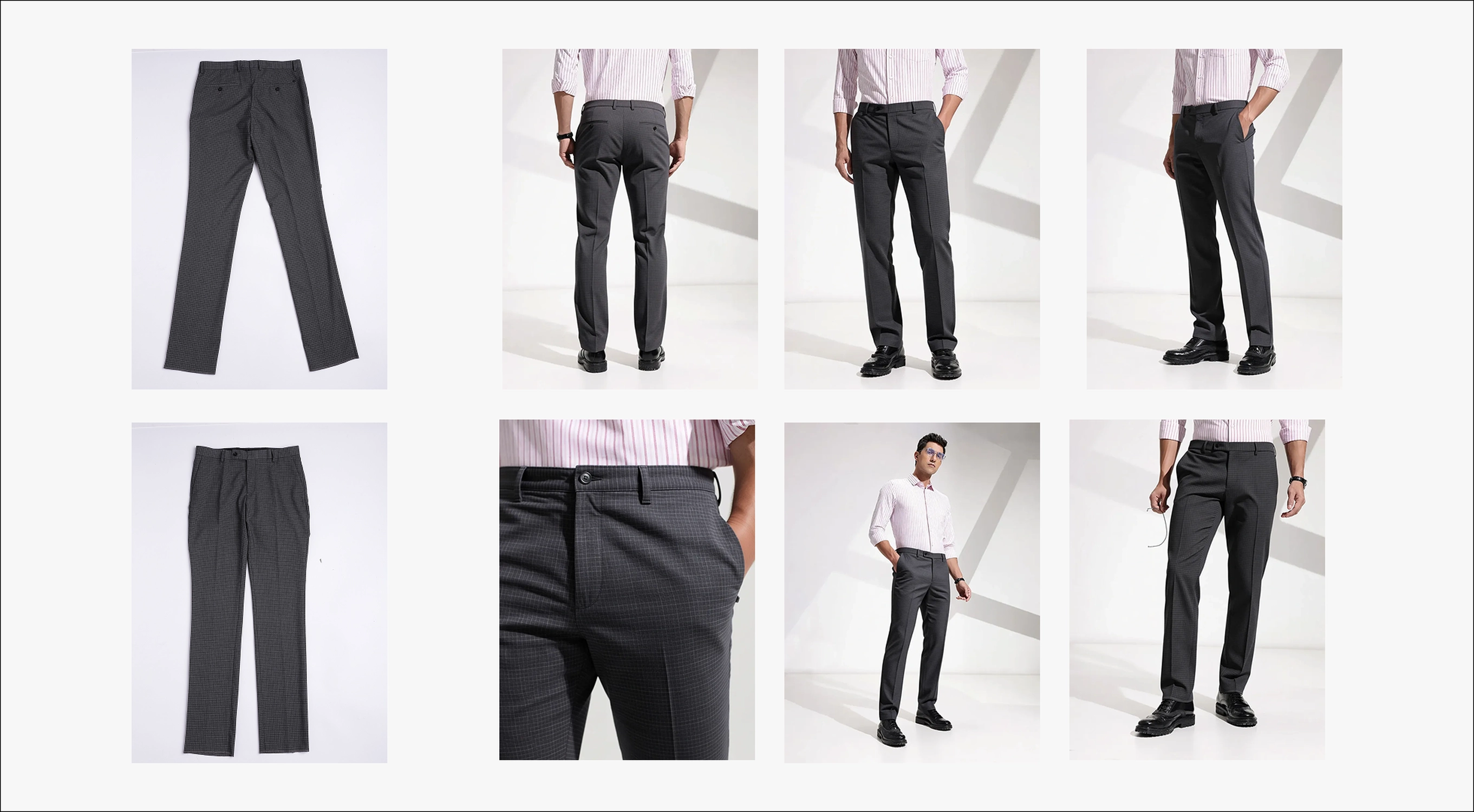 Men's trousers SKU: on-hanger + on-model multi-angle
