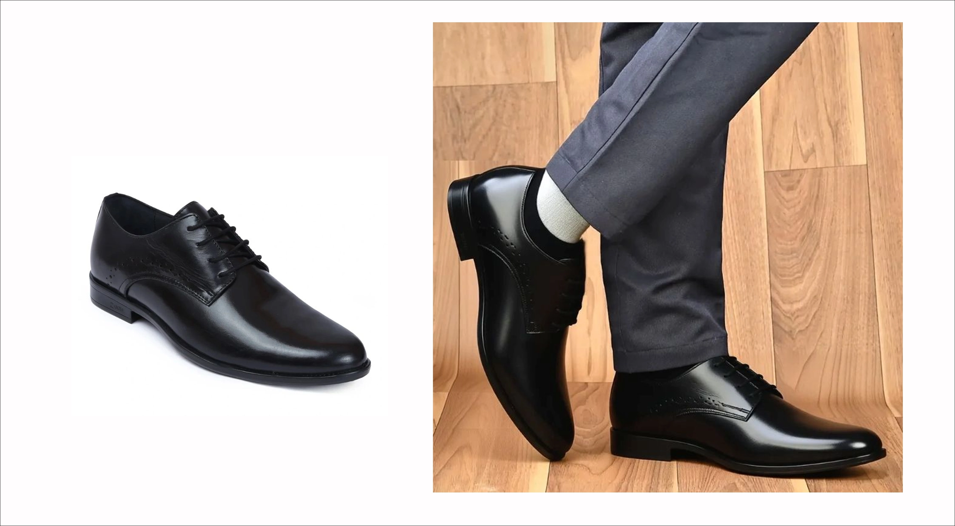 Formal black oxford on-feet studio composition