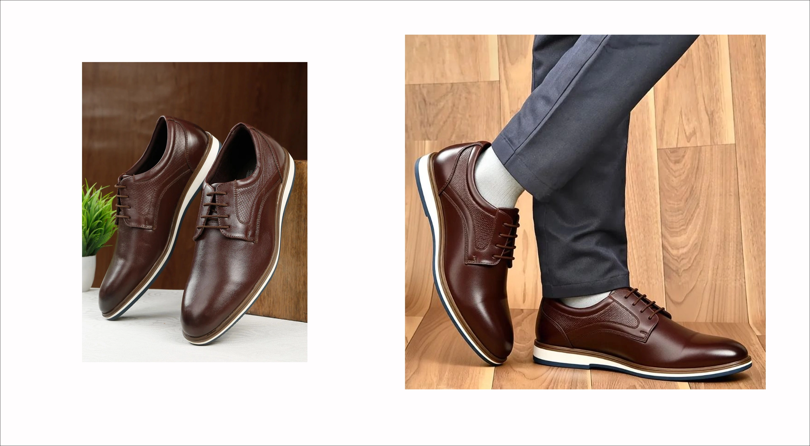 Casual brown derby on-feet lifestyle pose