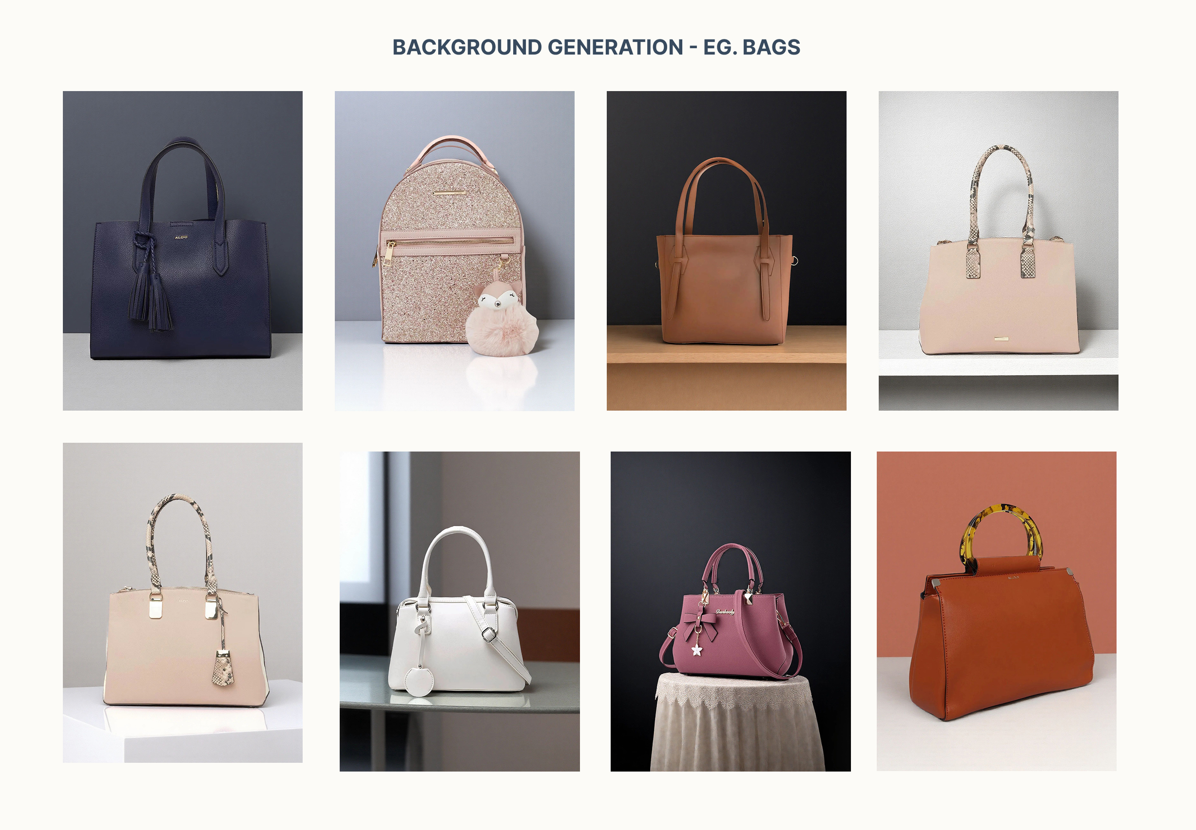 Handbag with AI-generated marble studio background by Zyng AI